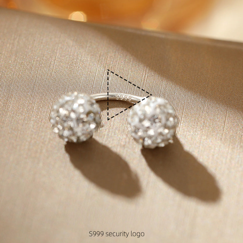 S999 silver crystal ball earrings minimalist style