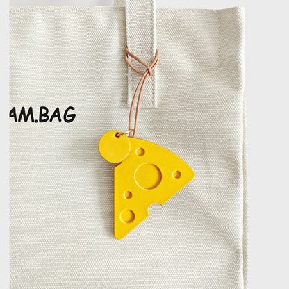 Cute Cheese Leather Bag Charm Wholesale Handmade Leather Keychain for Handbag or Gift