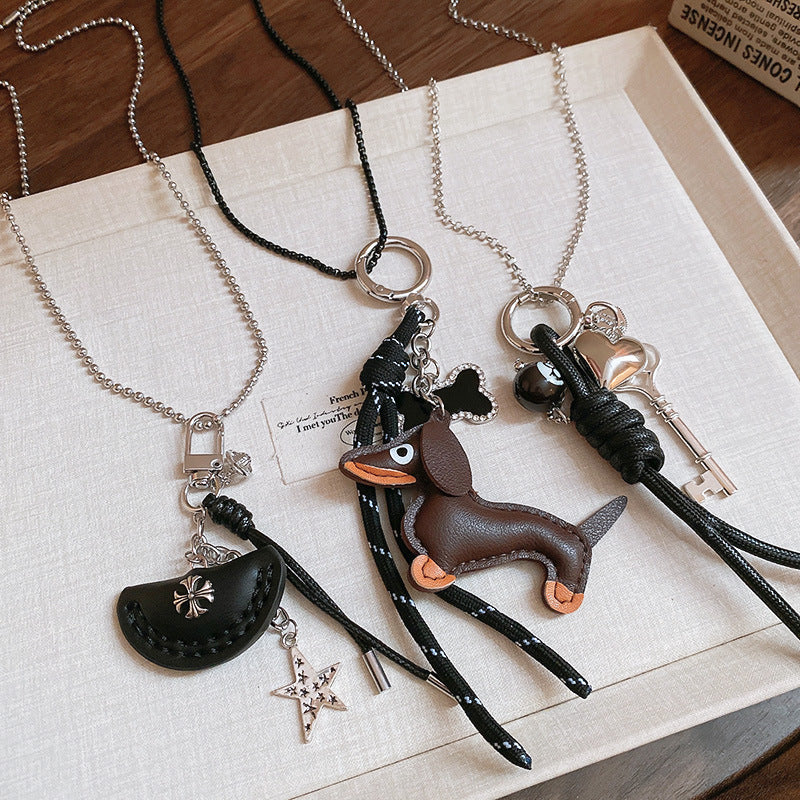 Dog Pendant Necklace Brass Jewelry Wholesale Ins Style Minimalist Sweater Chain Keychain with multiple pendant options