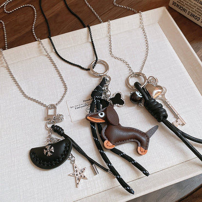 Dog Pendant Necklace Brass Jewelry Wholesale Ins Style Minimalist Sweater Chain Keychain with multiple pendant options