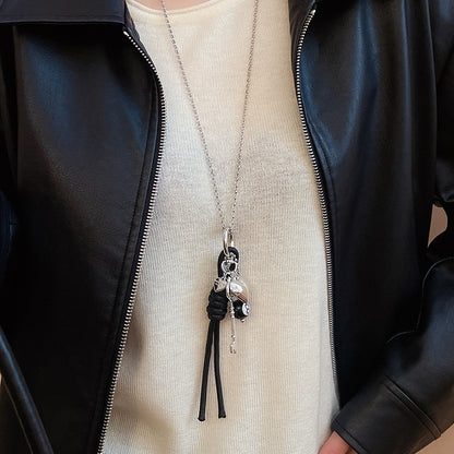 Wholesale Dog Pendant Necklace Brass Jewelry with black rope sweater chain and key pendant design