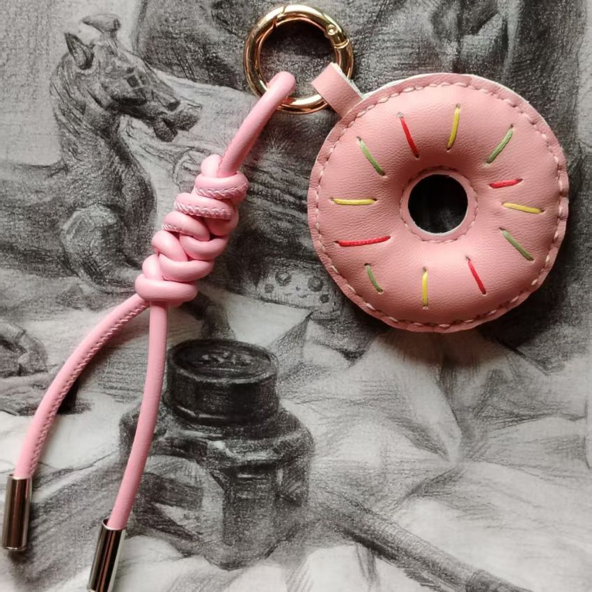 Pink Leather Donut Keychain Handmade Bag Charm Wholesale Gift Idea for Kids and Birthday Gift for Her