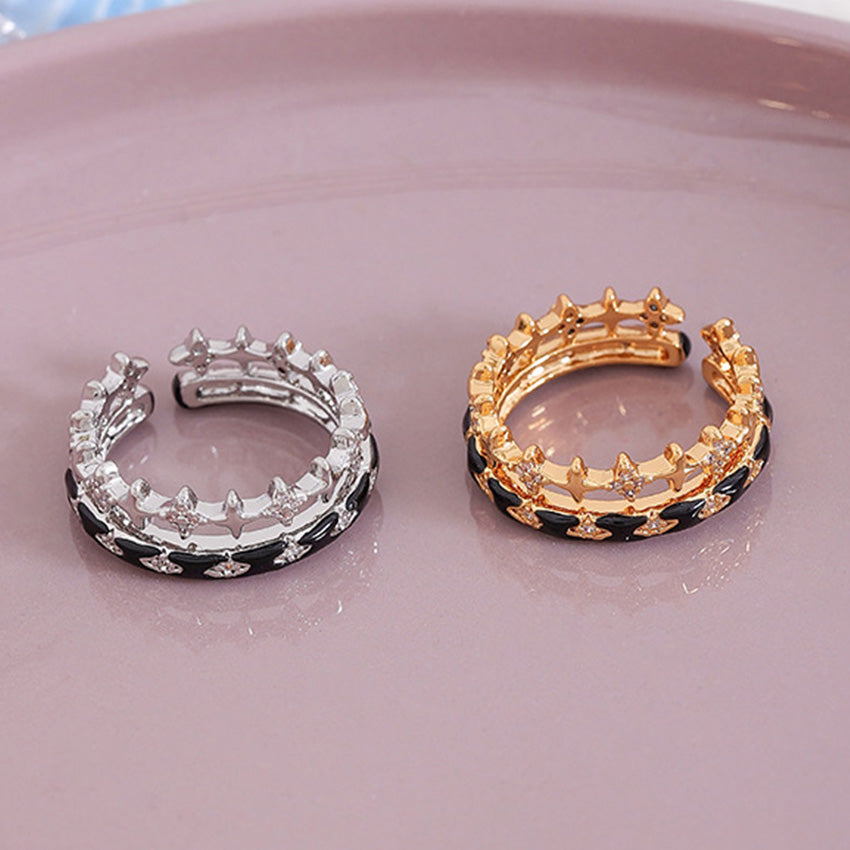 Retro Black Enamel Star Ring Collection with Zircon Five Piece Set