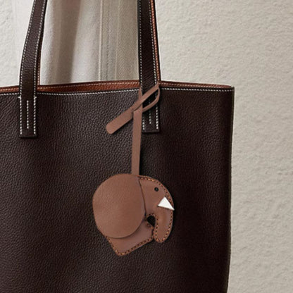 Brown elephant leather keychain bag charm wholesale handmade purse charm for women and handbag decoration.