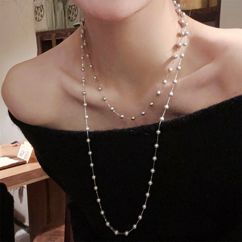 Korean Style faux pearl double layer necklace elegant fashion jewelry for women brass jewelry wholesale