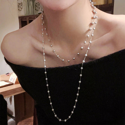 Korean Style faux pearl double layer necklace elegant fashion jewelry for women brass jewelry wholesale