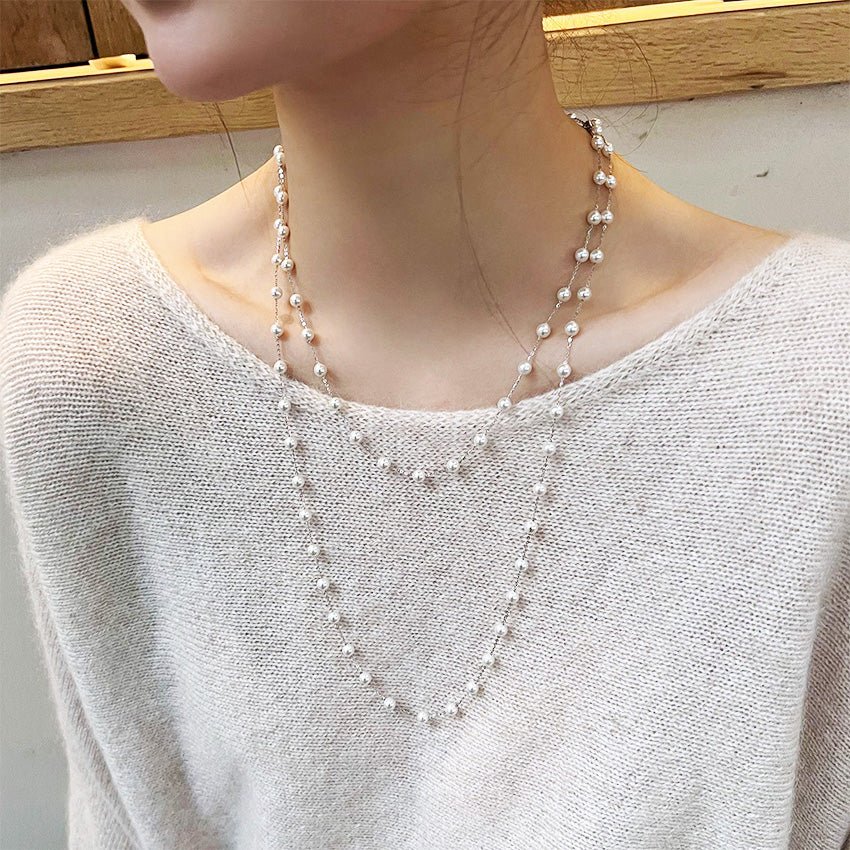 Elegant faux pearl double layer necklace for women Korean fashion minimalist jewelry wholesale