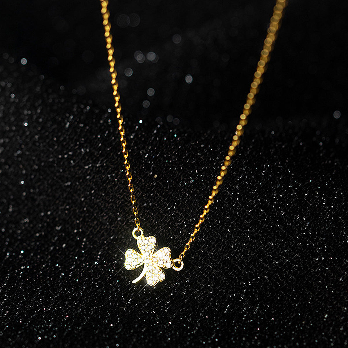 gold four clover crystal necklace sterling silver 925