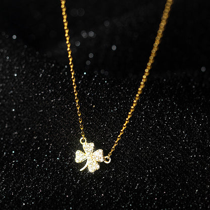 gold four clover crystal necklace sterling silver 925