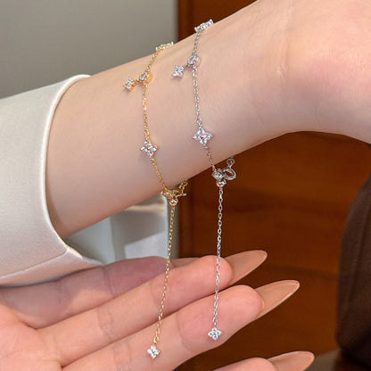 Gold and silver four leaf clover bracelet for women Christmas gift