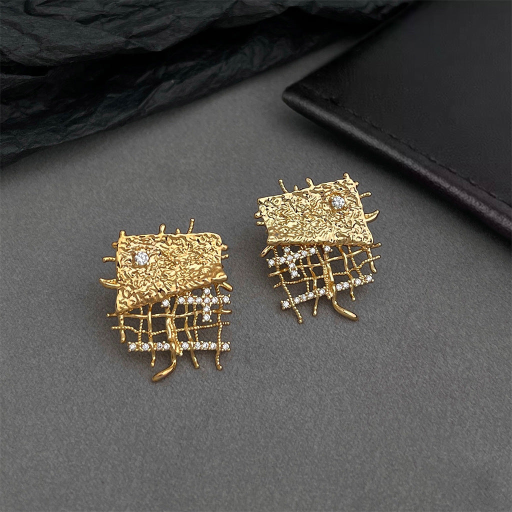 Wholesale brass jewelry geometric statement earrings designer CZ studs for women