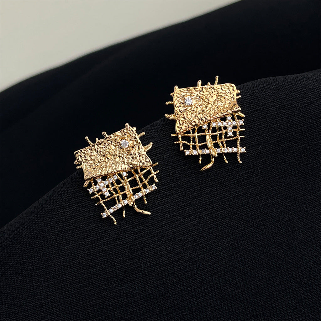 Elegant geometric statement earrings gold plated brass with zircon fashion earrings studs wholesale