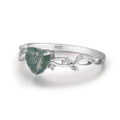 Green Agate Heart 925 Sterling Silver Ring wholesale jewelry JR fashion