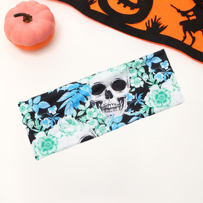 Halloween Headbands blue leaves green flower and white skull