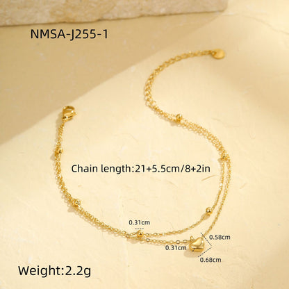 Wholesale 5 Piece Stainless Steel Heart Charm Anklet Set Vacation Style