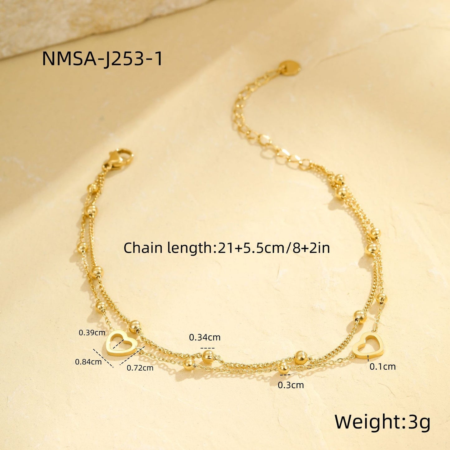 Wholesale 5 Piece Stainless Steel Heart Charm Anklet Set Vacation Style