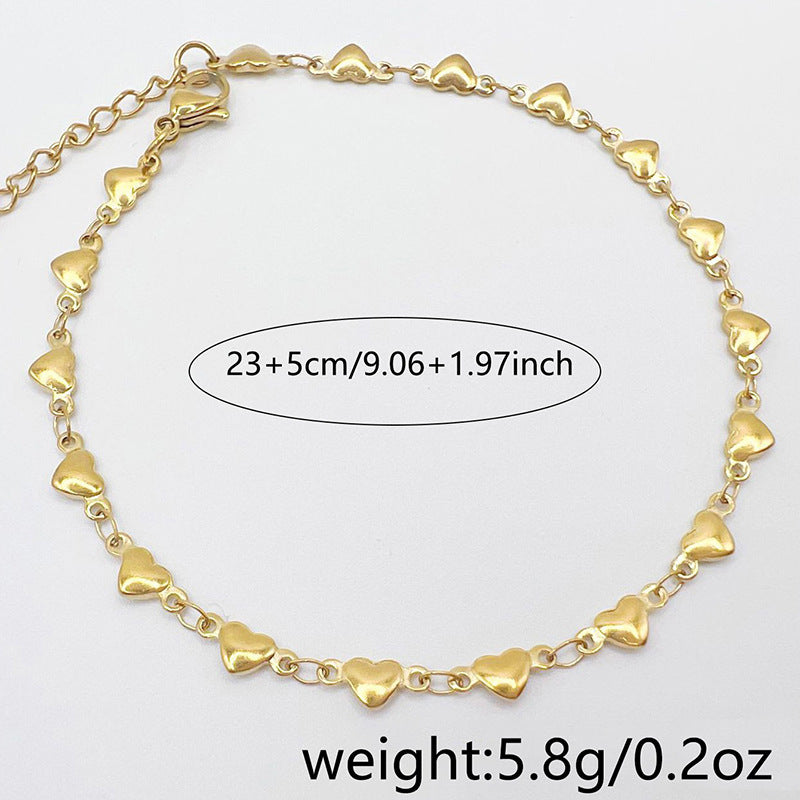 Wholesale 5 Piece Stainless Steel 18K Gold Heart Anklet Set