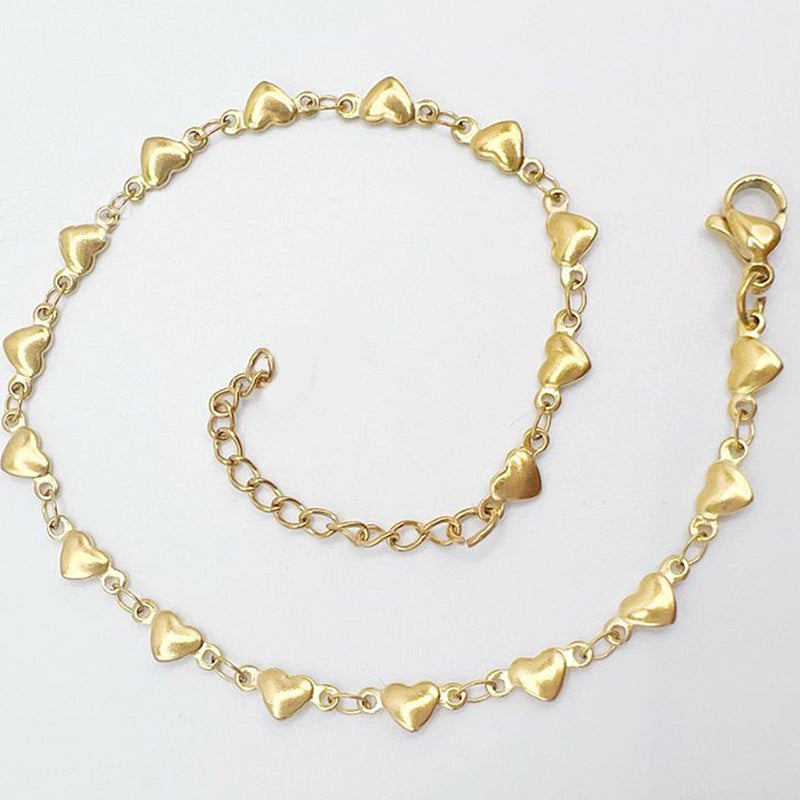 Wholesale 5 Piece Stainless Steel 18K Gold Heart Anklet Set
