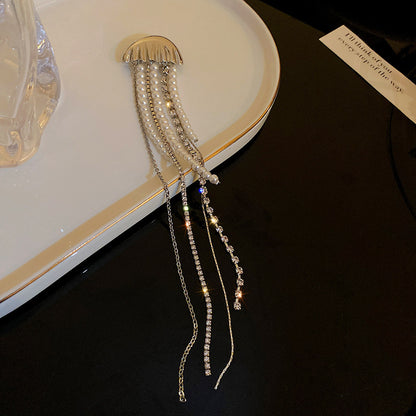 Korean Pearl Tassel Brooch Crystal Jellyfish Pin Fashion Jewelry Wholesale (5 pcs)