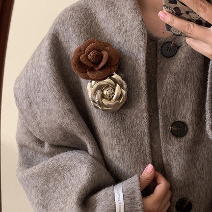 Leather flower brooch set gold and coffee brown colors fashion jewelry wholesale