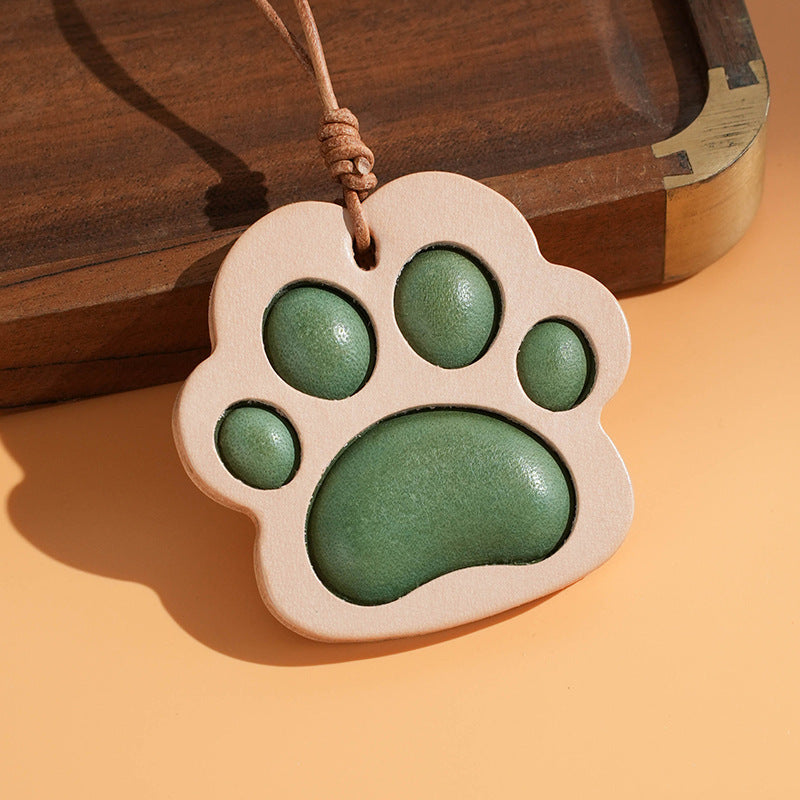 green paw leather keychain – cat claw bag charm and animal keychain for mirror or purse