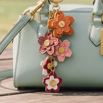 Sakura Design Leather Flower Keychain Attached to Handbag – Cute Bag Accessories for Women
