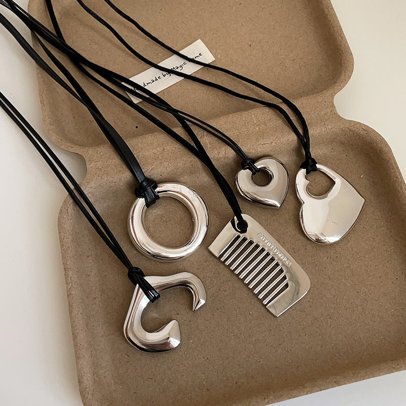 Black Cord Necklace Korean Style Minimalist Pendant Statement Fashion Brass Jewelry Wholesale Trendy Design