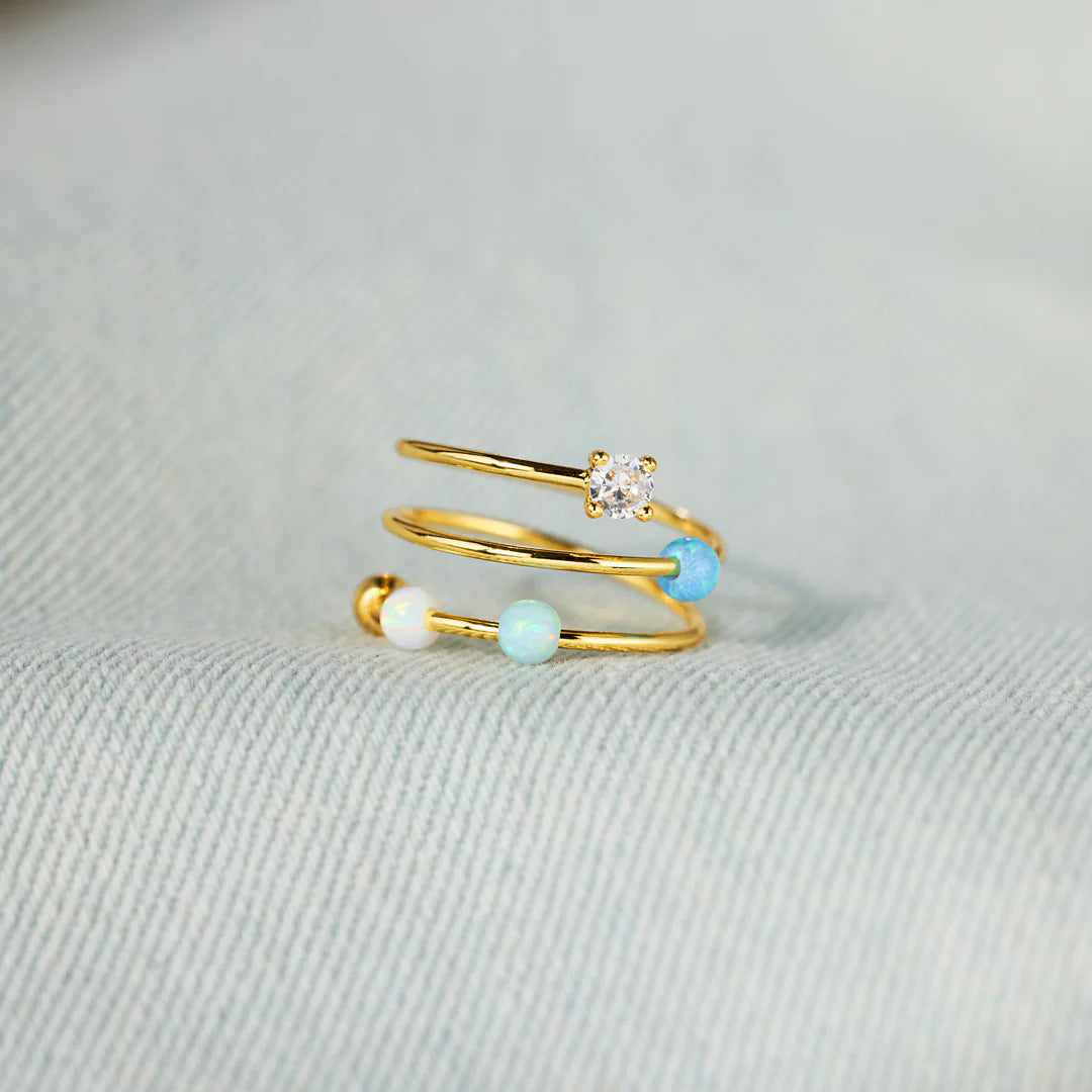 Multi-Layer Opal Ring and crystal 925 sterling silver gold plating