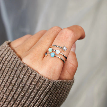 Multi-Layer Opal Ring and crystal 925 sterling silver