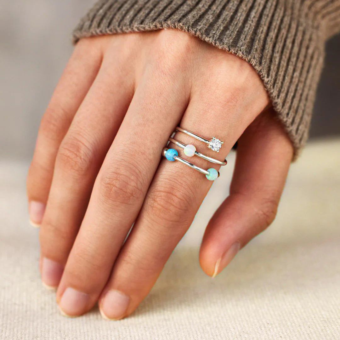 Multi-Layer Opal Ring and crystal 925 sterling silver