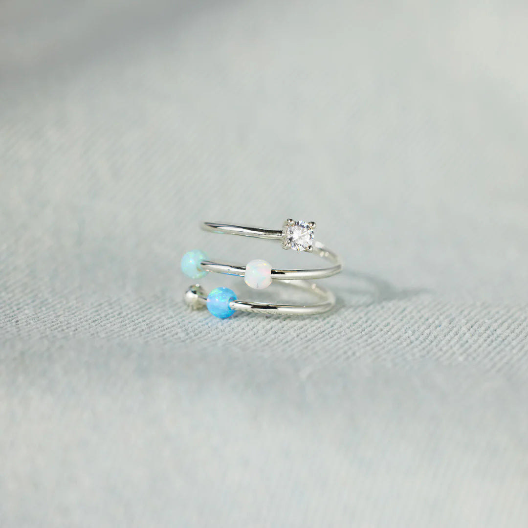 Multi-Layer Opal Ring and crystal 925 sterling silver