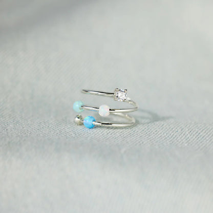 Multi-Layer Opal Ring and crystal 925 sterling silver