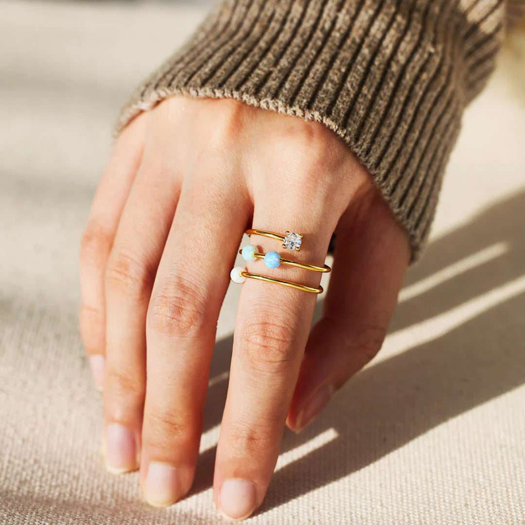 Multi-Layer Opal Ring and crystal 925 sterling silver gold plating