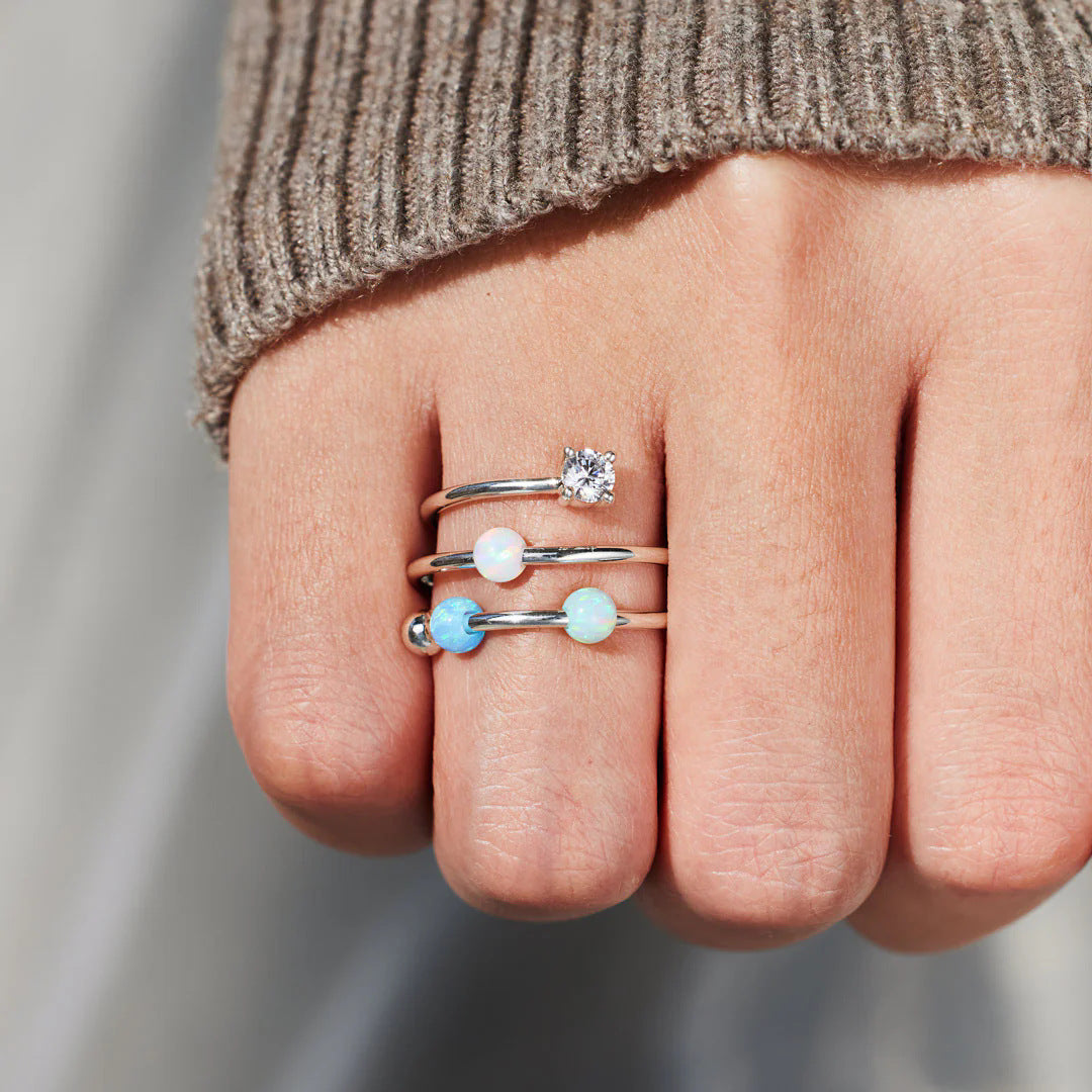 Multi-Layer Opal Ring and crystal 925 sterling silver