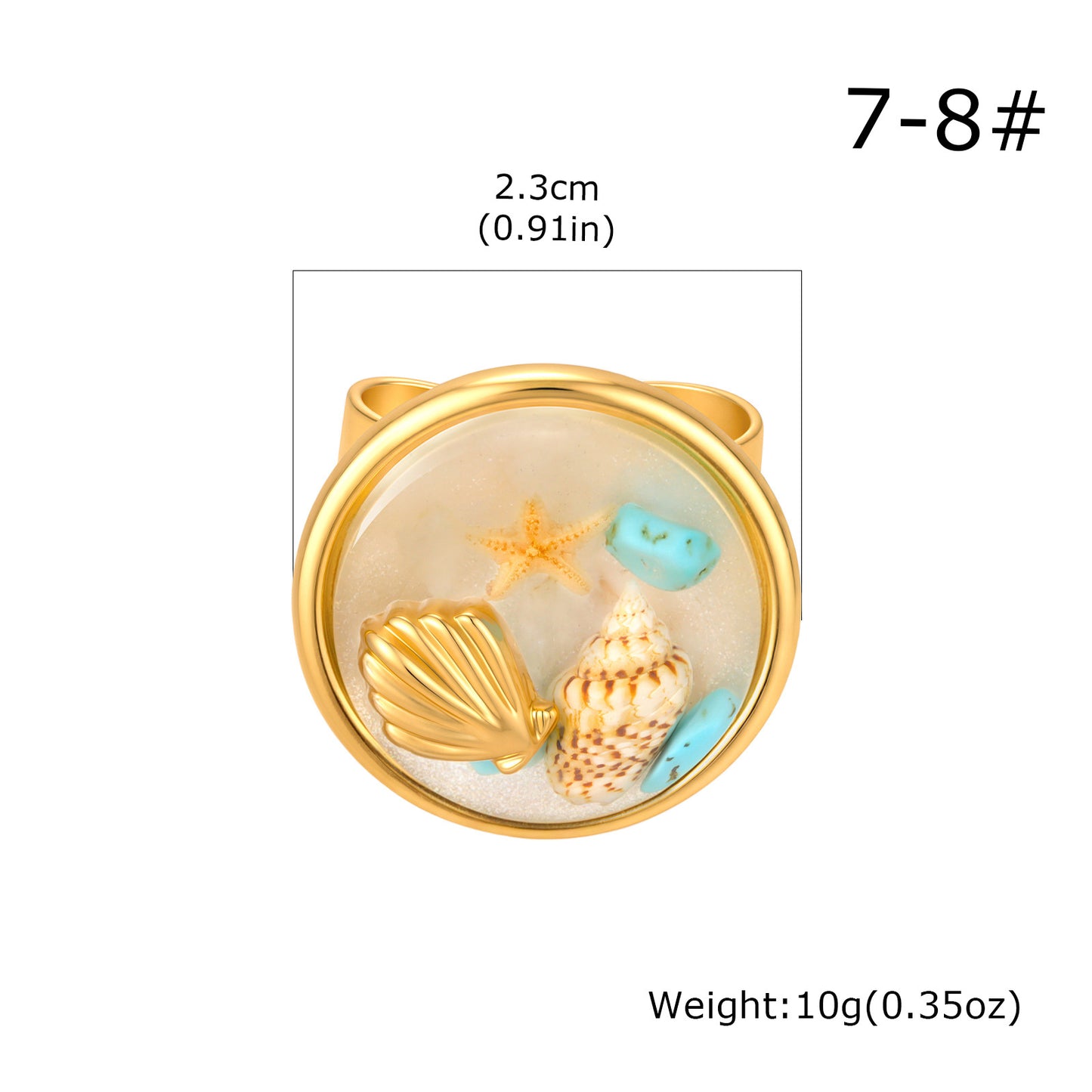 Wholesale 5 Pcs Stainless Steel Ocean Resin Ring Shell Starfish Jewelry