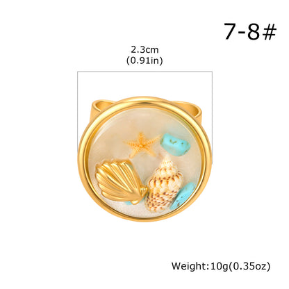 Wholesale 5 Pcs Stainless Steel Ocean Resin Ring Shell Starfish Jewelry