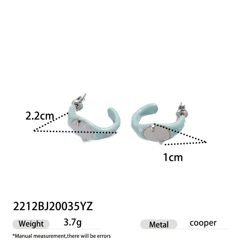Wholesale 5 Pairs Set Brass Mint Enamel C Shape Hoop Earrings Trendy Chunky Geometric Studs Retail Ready