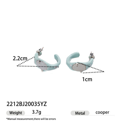 Wholesale 5 Pairs Set Brass Mint Enamel C Shape Hoop Earrings Trendy Chunky Geometric Studs Retail Ready