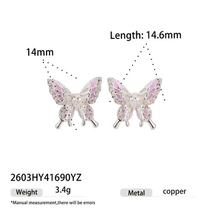 Wholesale 5 Pairs Set Brass Gradient Butterfly Stud Earrings with Zircon Dreamy Two Tone Collection Retail Ready