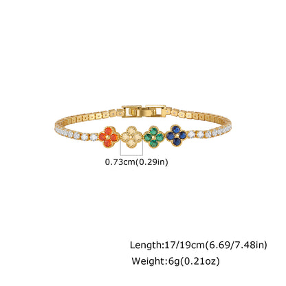 Wholesale 5 Pcs Brass Evil Eye Clover Tennis Bracelet Zircon Gold