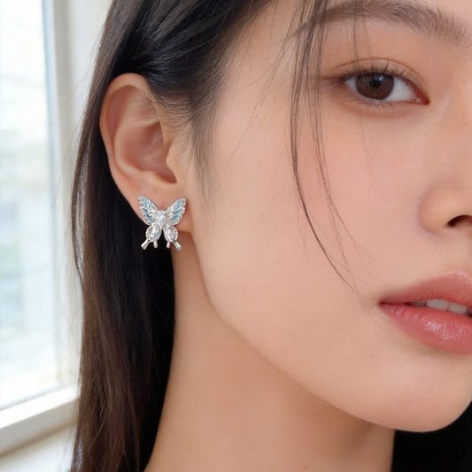 Wholesale 5 Pairs Set Brass Gradient Butterfly Stud Earrings with Zircon Dreamy Two Tone Collection Retail Ready