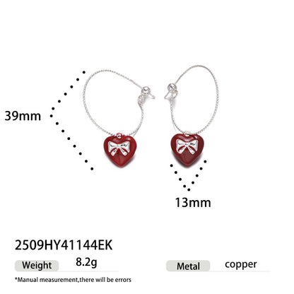 Wholesale 5 Pairs Brass Red Heart Bow Hoop Earrings Gold Silver Mix