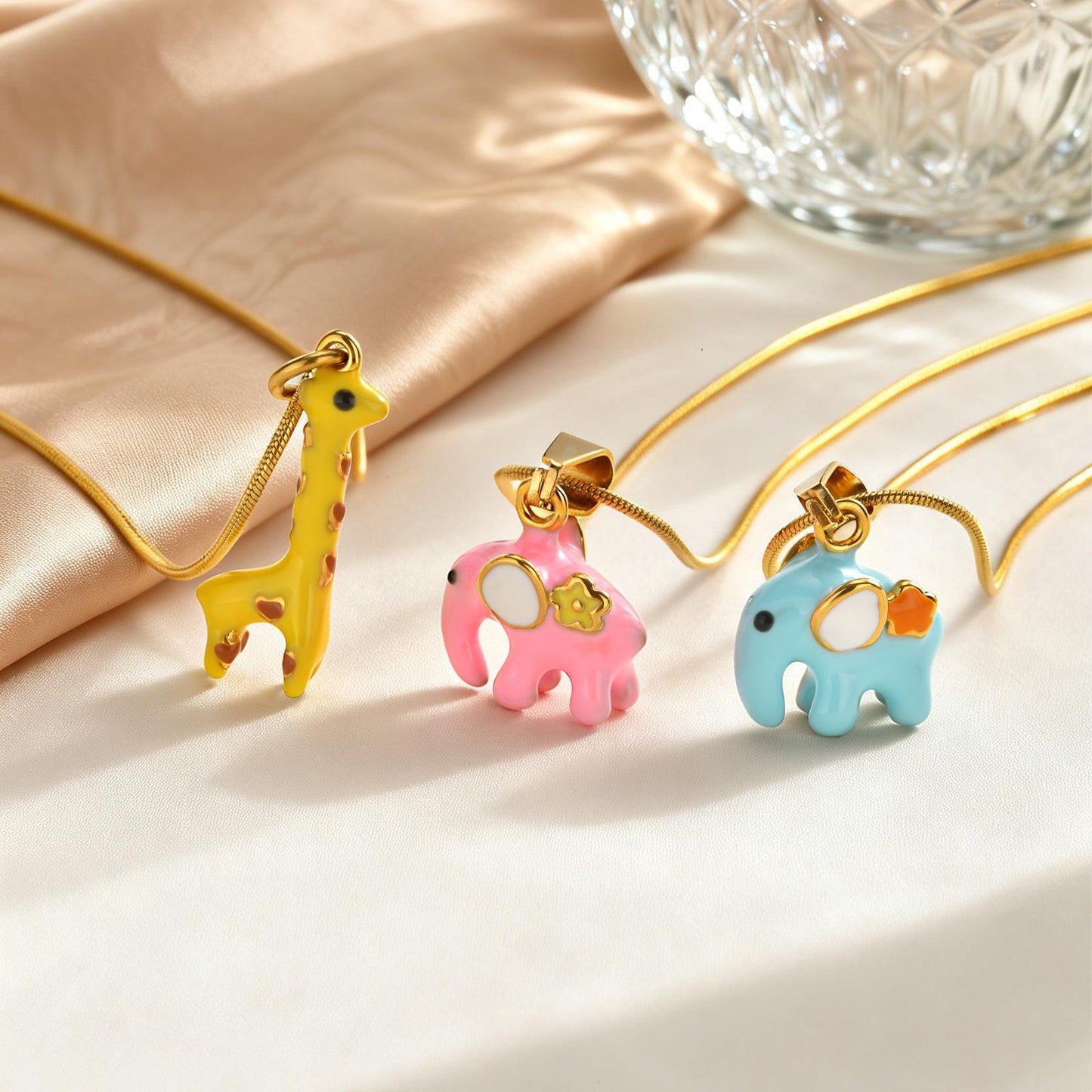 Wholesale 5 Pcs Stainless Steel Animal Necklace Giraffe Elephant Enamel