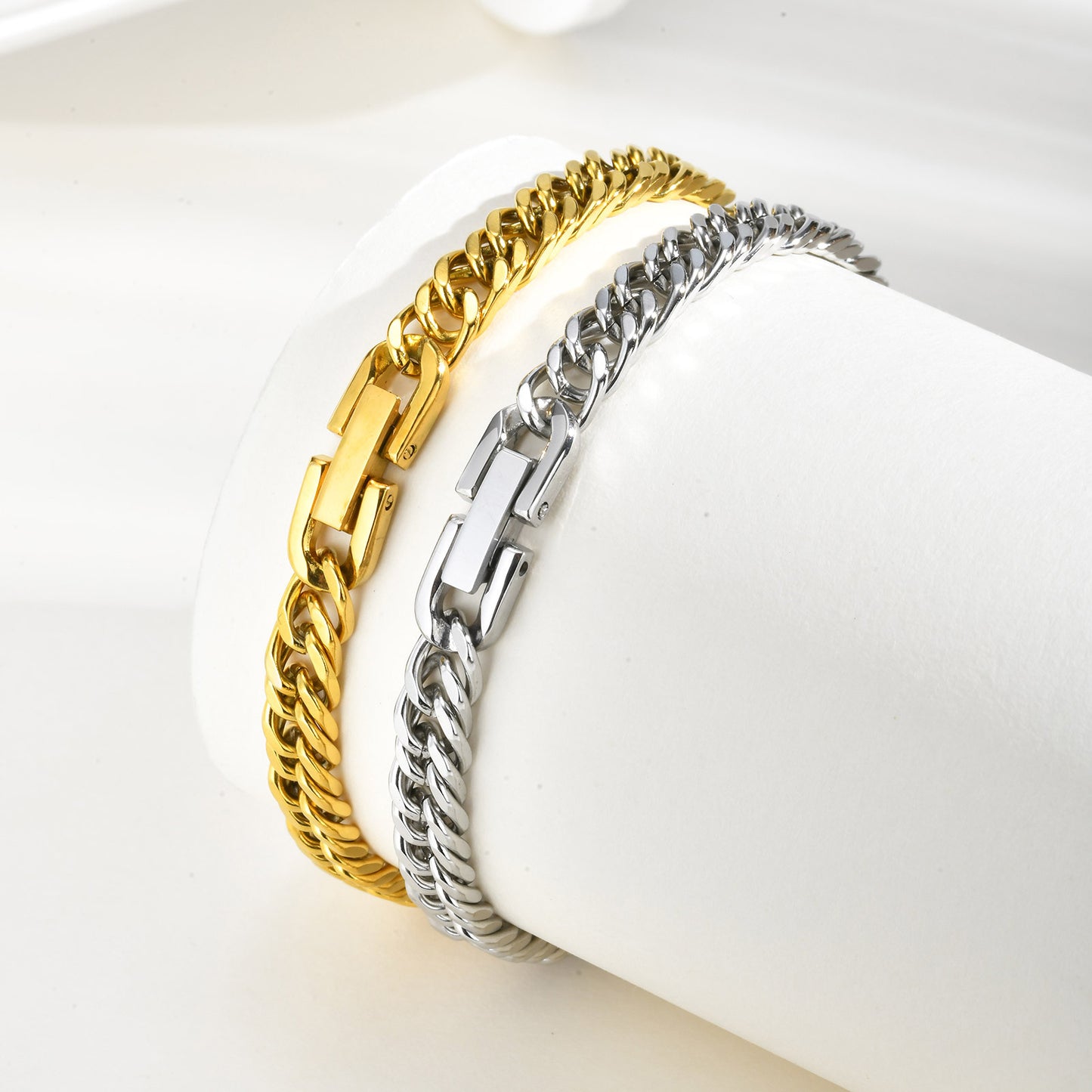 Wholesale 5 Pcs Stainless Steel Curb Chain Bracelet Fold Over Clasp