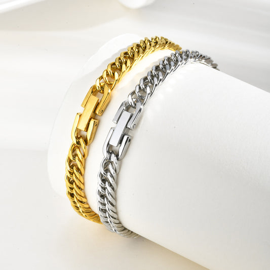 Wholesale 5 Pcs Stainless Steel Curb Chain Bracelet Fold Over Clasp