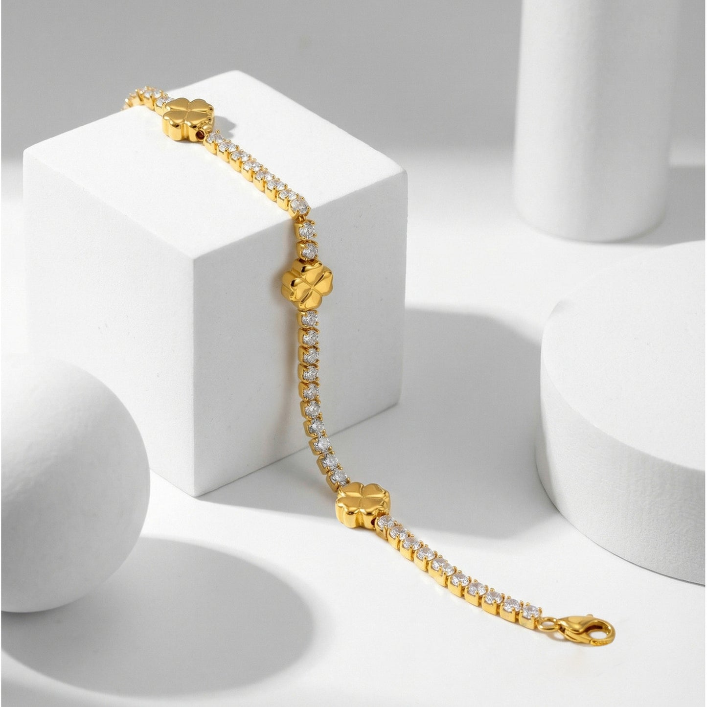 Wholesale 5 Pcs Stainless Steel Tennis Bracelet Heart Clover Zircon Gold