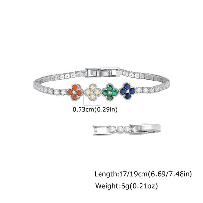 Wholesale 5 Pcs Brass Evil Eye Clover Tennis Bracelet Zircon Gold