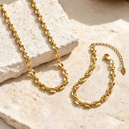 Wholesale 5 Sets Stainless Steel Necklace Bracelet Set Oval Link Chain