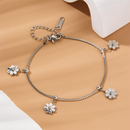 Floral Gold Anklet Set Waterproof Stainless Steel Daisy Foot Jewelry for Summer Beach