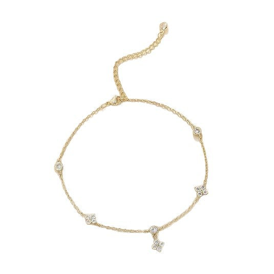 Wholesale 5 Pcs Brass Heart Clover Anklet Zircon Gold Beach Jewelry